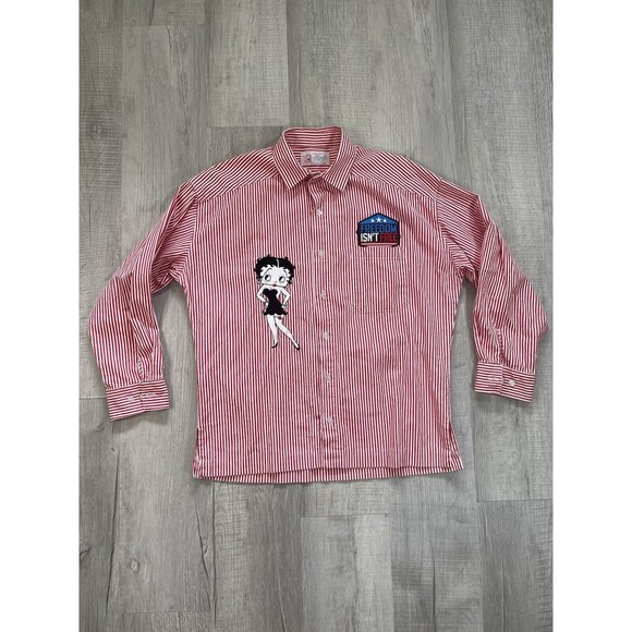 Betty Boop Too Cute Red Pin Stripe Long Sleeve Large Vintage 1993 Rare Cartoon O - Picture 1 of 9